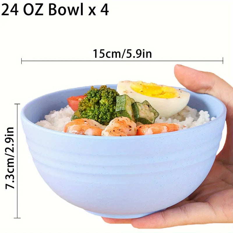4-Piece Non-Fragile Grain Bowl Set - 24 Oz Microwave & Dishwasher Safe