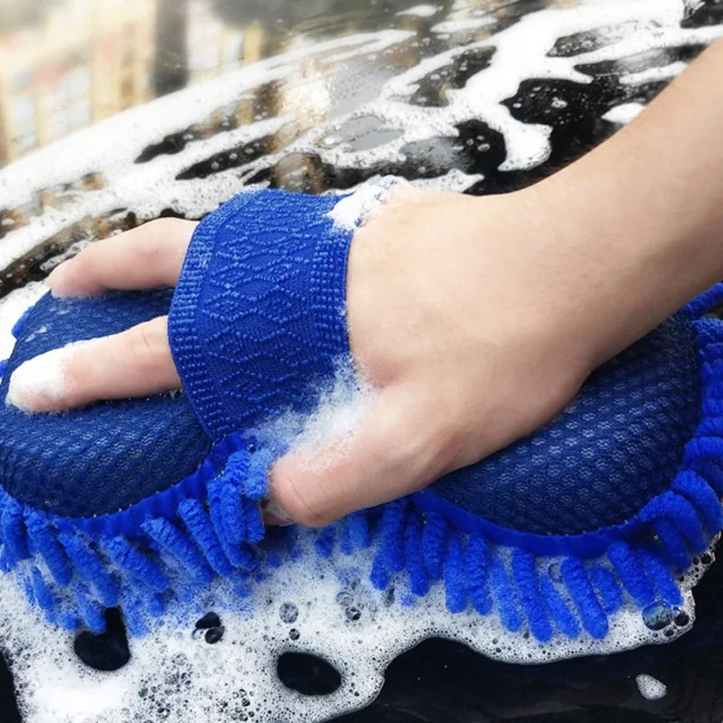Blue Microfiber Car Wash Sponge with Soft Coral Surface - Scratch-Free Cleaning Tool
