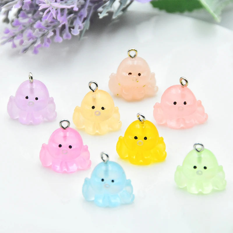 10pcs Cute 3D Luminous Octopus Marine Animal Charms for Jewelry Making DIY Accessories