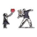 Banksy Art Design Brooch Enamel Pin with Flower Thrower & Girl Badge - Jewelry Gift