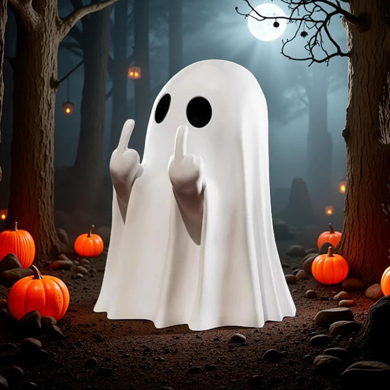 Halloween Ghost Middle Finger Statue - Small Quirky Coffee Table Decor