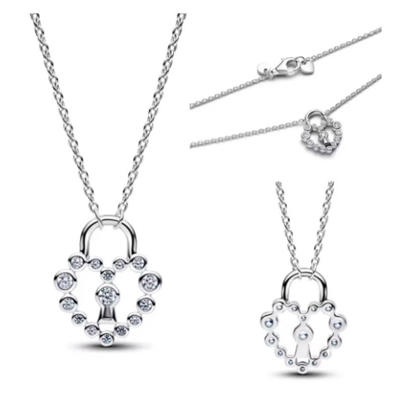 925 Silver Love Key Pendant Necklace for Women - Wedding Party Jewelry Gift