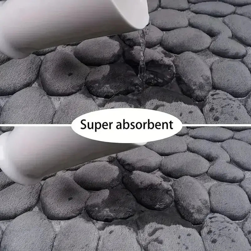 Non-Slip Water Absorption Bath Mat with Pebble Design for Bathroom Safety and Comfort