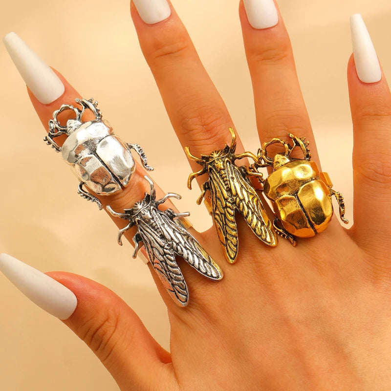 Vintage Punk Beetle Open Ring for Men Women Casual Jewelry Gift
