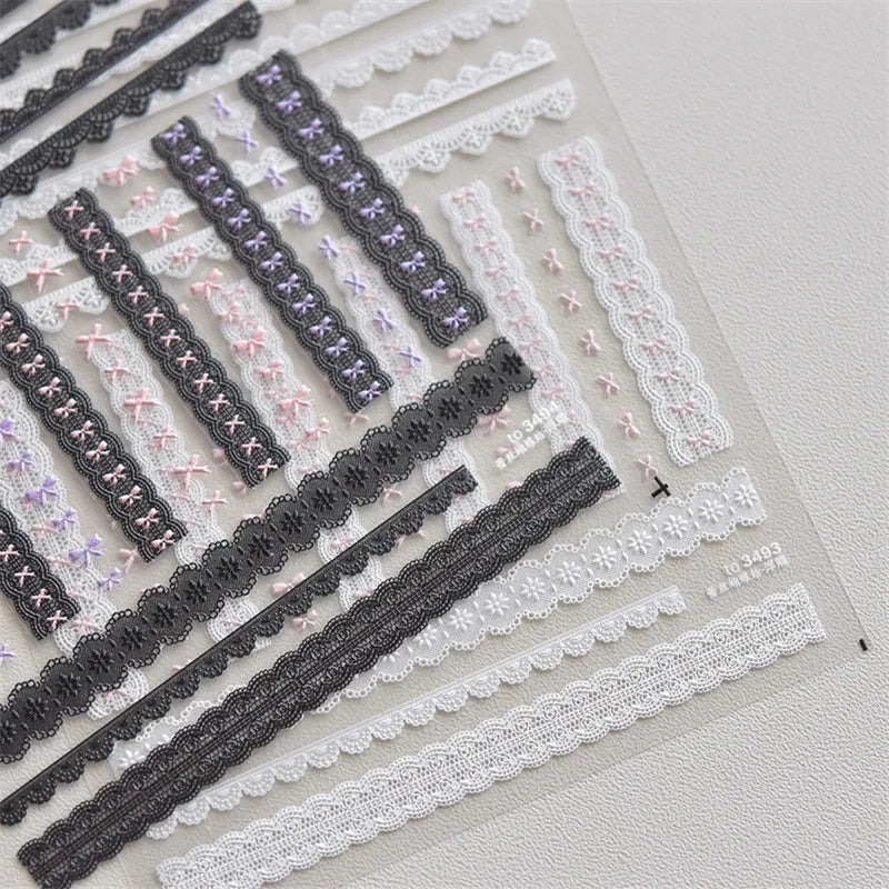 Self-Adhesive Nail Stickers with Pearl Lace Bow & Heart Designs for Manicure