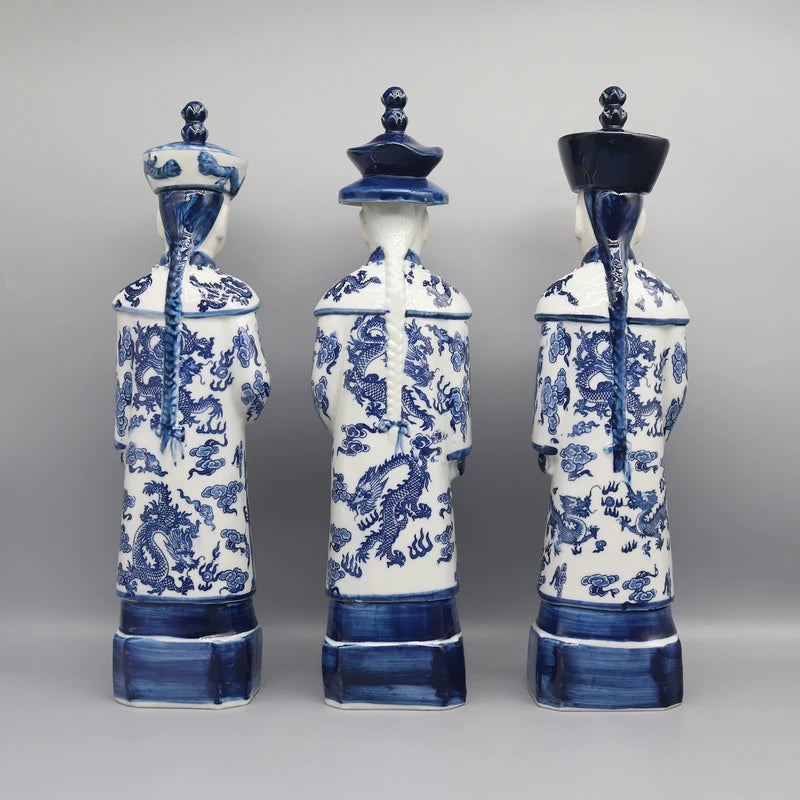 Chinese Emperor Statue Porcelain Decor for Home, Qing Dynasty Generations