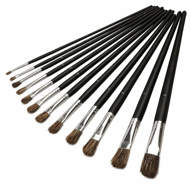 6-Piece Paintbrush Set with Wild Boar Hair for Oil & Acrylic Painting