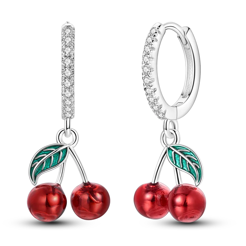 Women Hoop Earrings 2025 New Sterling Silver Cherry Wedding Engagement Gift
