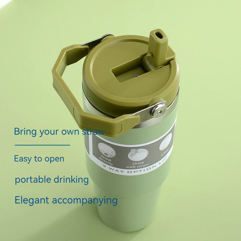 Insulated Stainless Steel Water Bottle with Straw - 600ml/890ml Thermal Mug