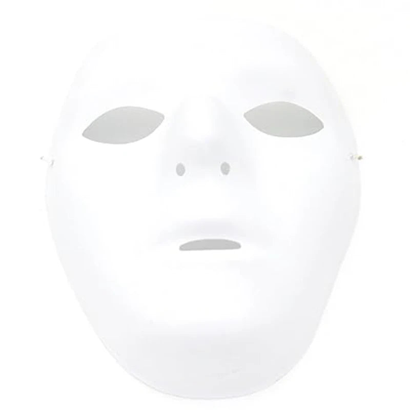 Creative Full Face Mask for Halloween and Parties, Blank White Plastic Mask with Elastic Cord
