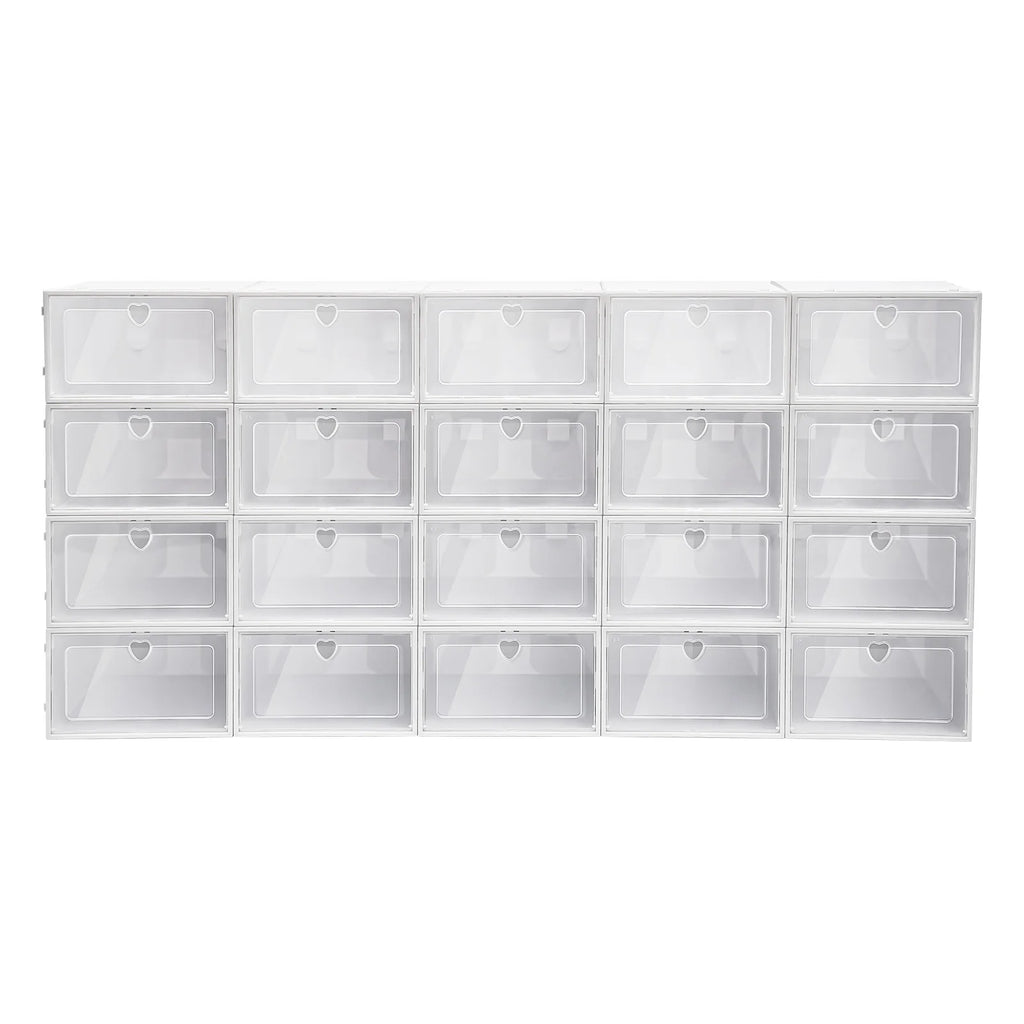 Stackable Transparent Shoe Storage Box with Side Flap - Dustproof & Ventilated, 20pcs