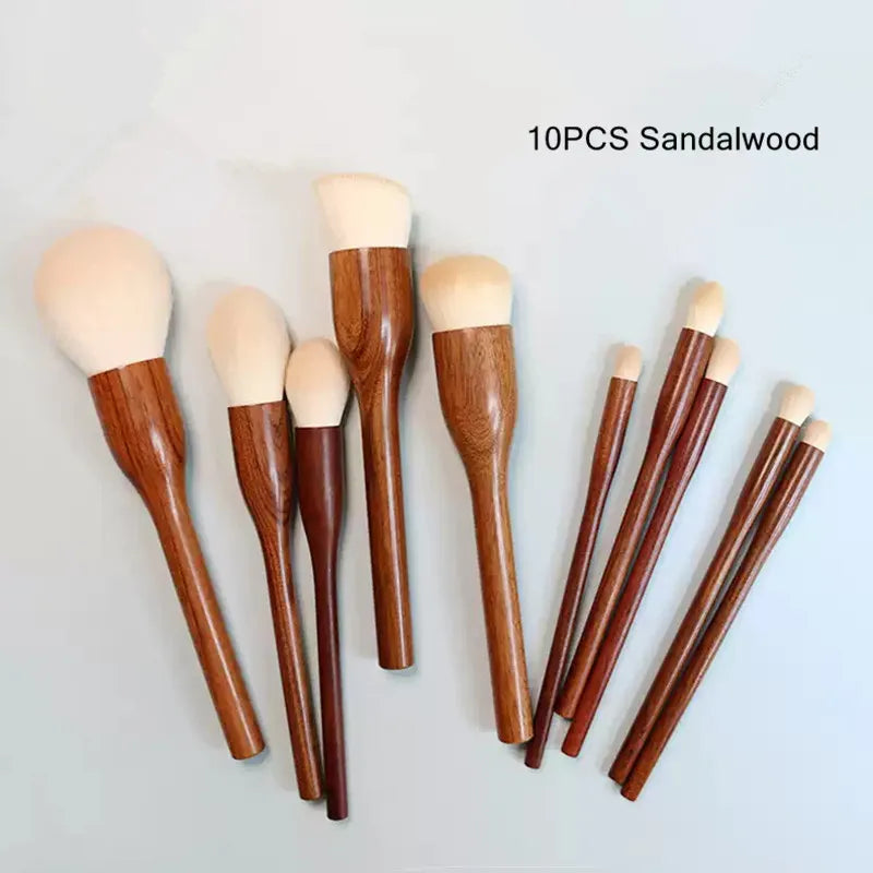 10PCS Sandalwood Makeup Brush Set Professional Blush Foundation Eyeshadow Tools