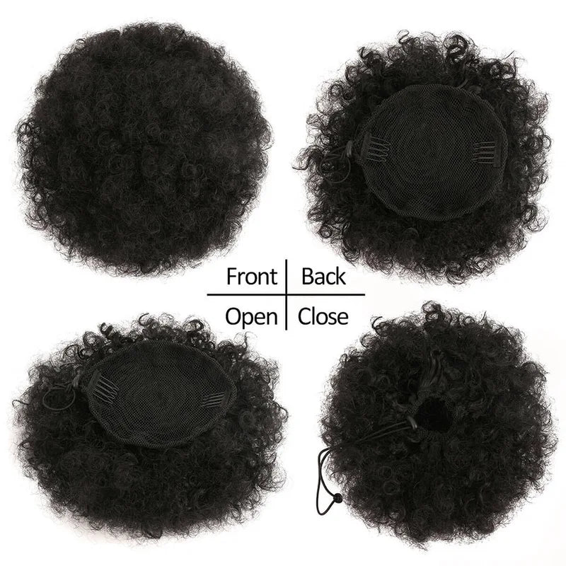 Drawstring Ponytail Hair Extension Synthetic Curly Kinky Hairpiece - Black & Brown