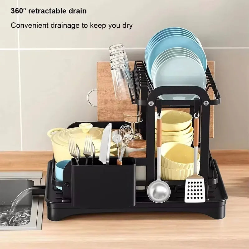 2-Tier Dish Drying Rack with Drain Basket Kitchen Countertop Organizer