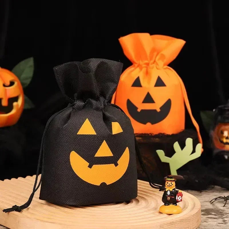 Halloween Pumpkin Candy Bags Non-Woven Fabric Drawstring Storage Pouches - Party Supplies