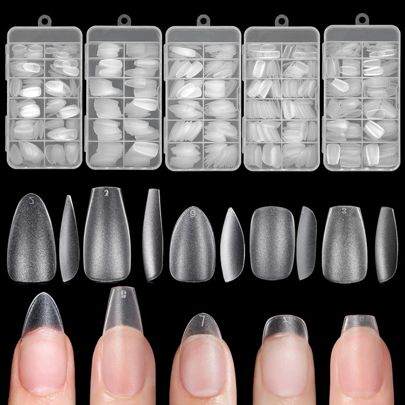 240PCS Full Cover Almond Coffin Nail Tips - Medium Short Matte False Nails