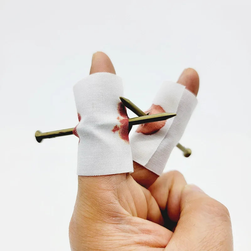 Fake Nail Through Finger Prank Toy Set - Blood Effect Magic Joke Gadgets