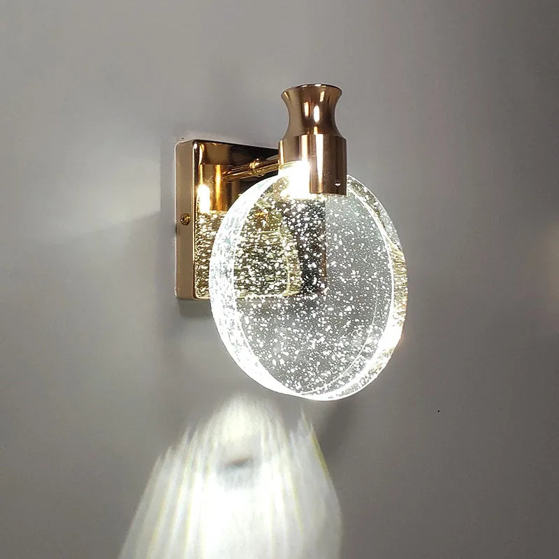Crystal Wall Lamp LED Modern Lighting Fixture with Glass and Gold Finish