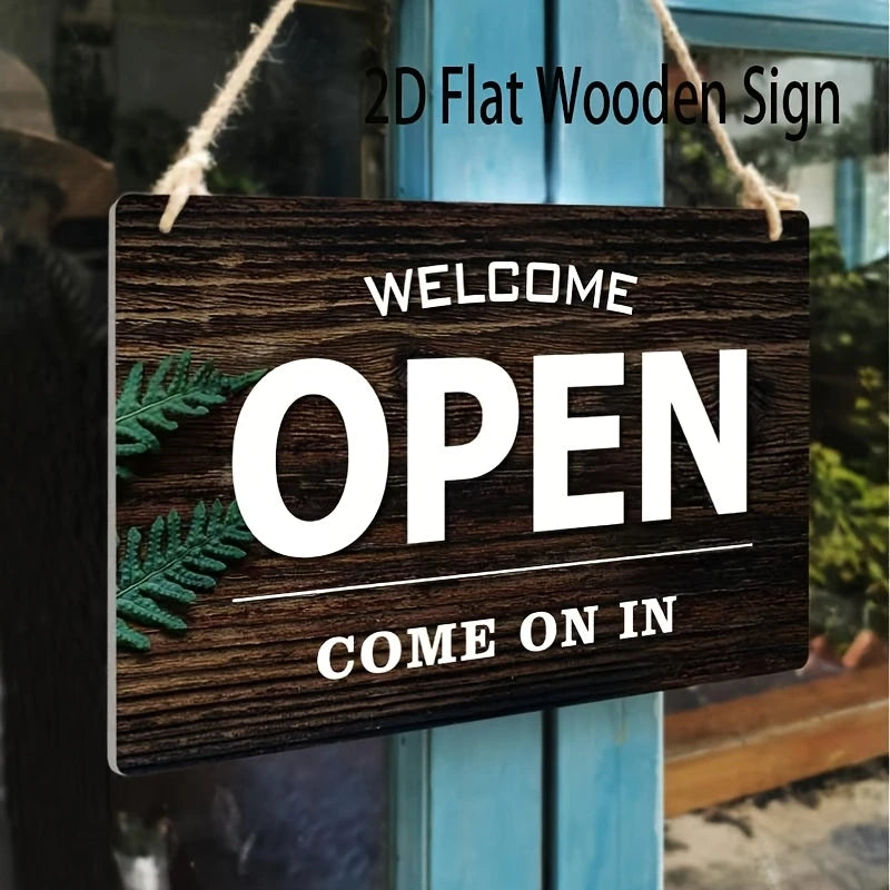 Double-Sided Wooden Business Signboard Open Closed Store Sign Doorplate Decor