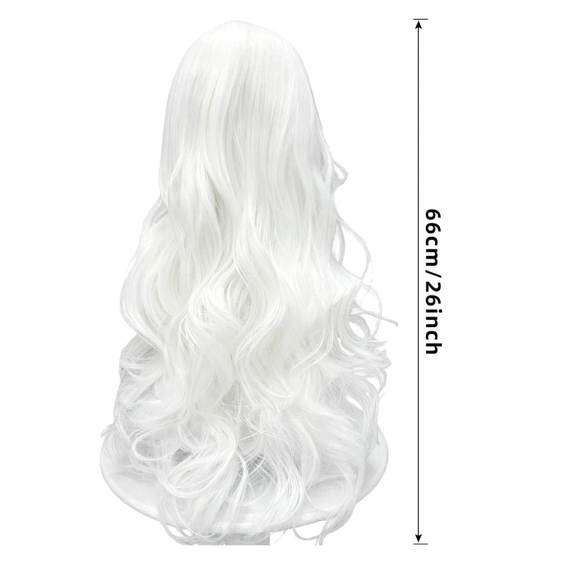 White Long Loose Wave Synthetic Wig with Middle Part for Cosplay & Daily Wear