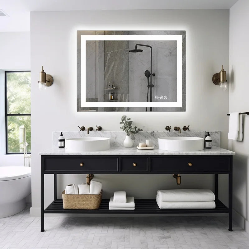 LED Bathroom Vanity Mirror with Anti-Fog and Adjustable Lighting - Wall Mount, 36x24 Inches