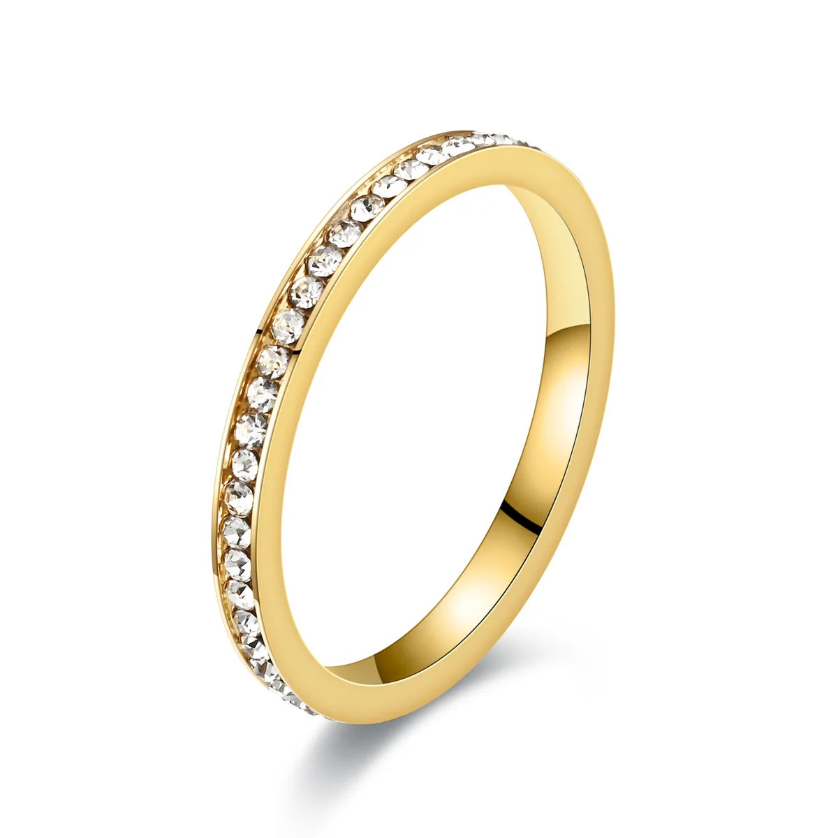 2mm Iced Out Bling Ring for Women Silver Plated Stainless Steel Engagement Jewelry