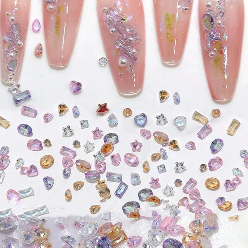 50Pcs Nail Art Charms Mini Zircon Sparkle Mix Shapes for Manicure & DIY Decoration