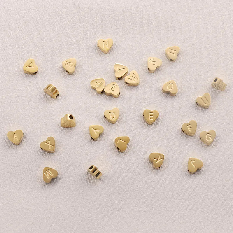 Engraved Letter Heart Charm Pendant - Silver Gold Rose Gold Finish, Perforated Jewelry Accessory