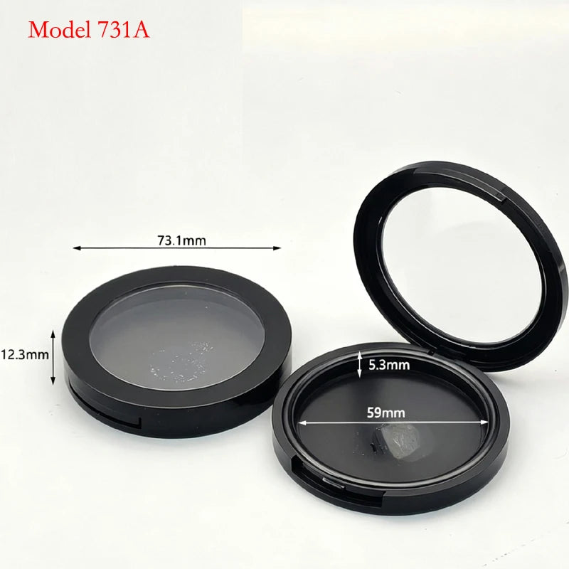 Round Plastic Makeup Compact Case with Mirror for Powder & Blush - Black