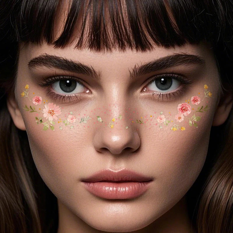 Freckles Tattoo Stickers Set - Rose Cherry Blossom Face Makeup Patches for Women