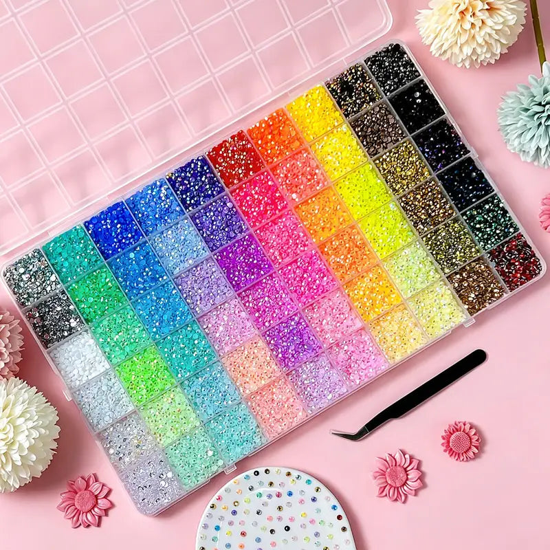 Mini Flatback Rhinestones Bedazzling Kit for Nails - 60 Colors, 3mm