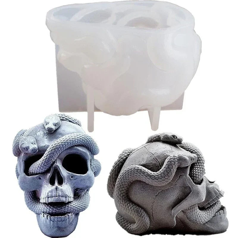 Skull Snake Head Resin Mold Silicone Candle Craft Halloween Decor