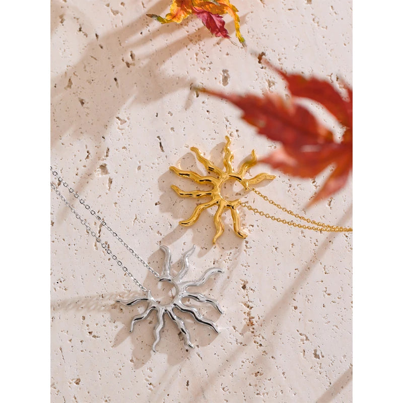 Trendy Sun Pendant Necklace Stainless Steel Jewelry Waterproof Gift