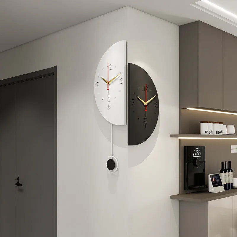 Double-Sided Modern Wall Clock with Pendulum Noiseless Nordic Home Decor