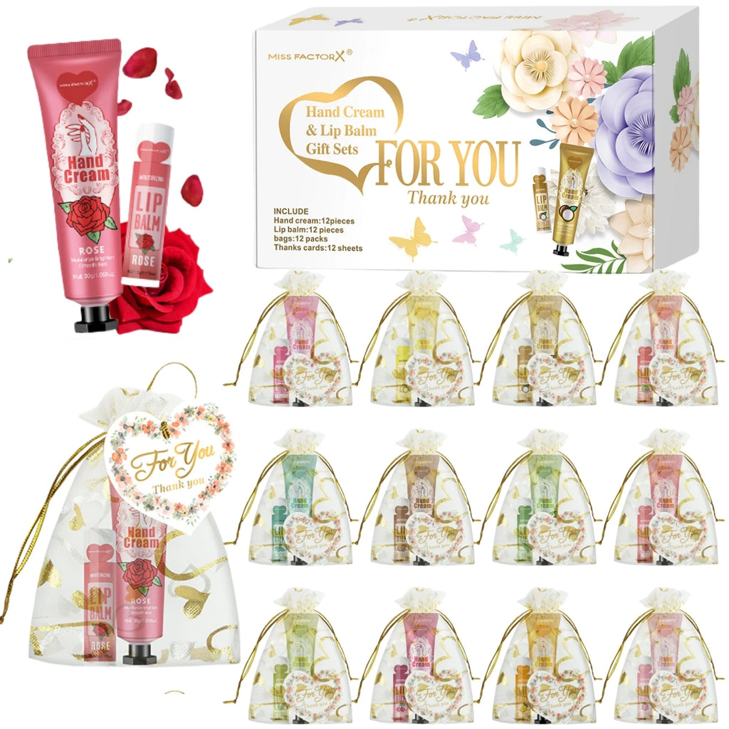 12-Piece Hand Cream and Lip Balm Gift Set with Net Bag and Thank You Card – Holiday Friendship Gift