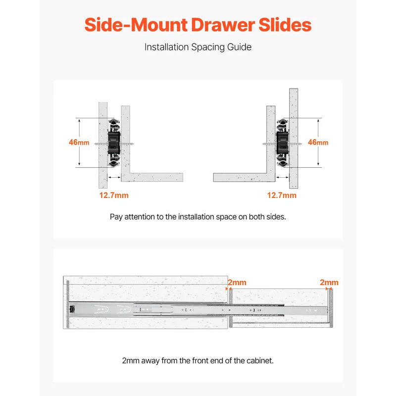 Heavy Duty Drawer Slides 10 Pairs Full Extension Ball Bearing Cabinet Rails 100LB Load
