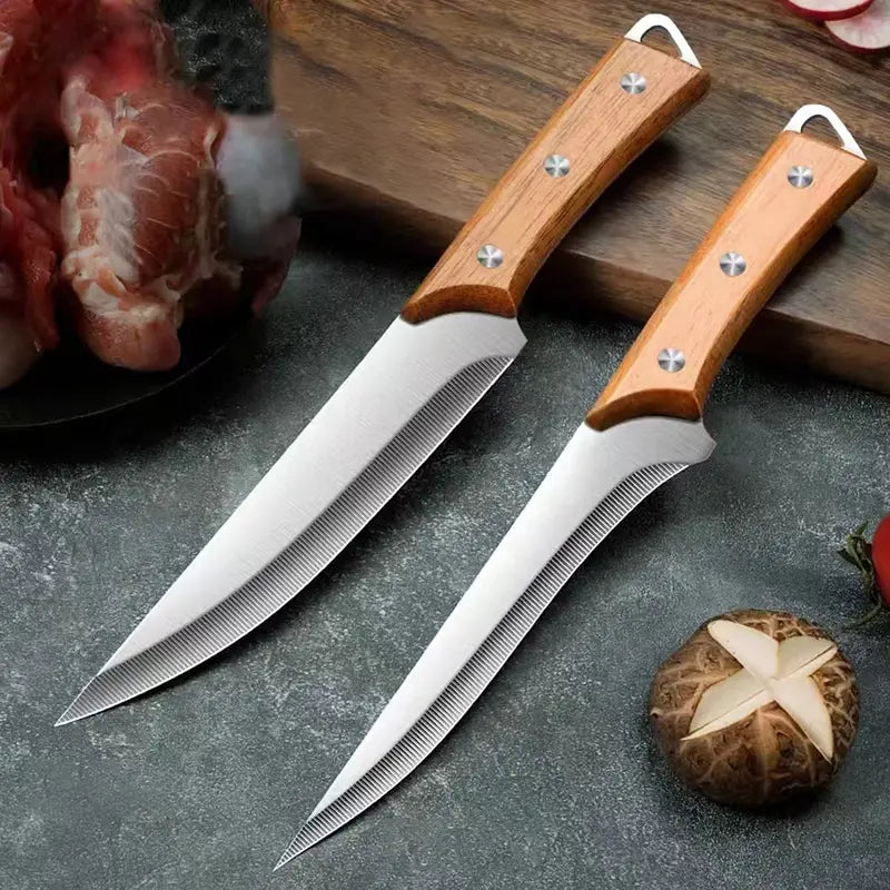 Stainless Steel Fillet Boning Knife - Professional Chef's Kitchen Knife with Wooden Handle - Forged Meat & Fish Slicing Knife
