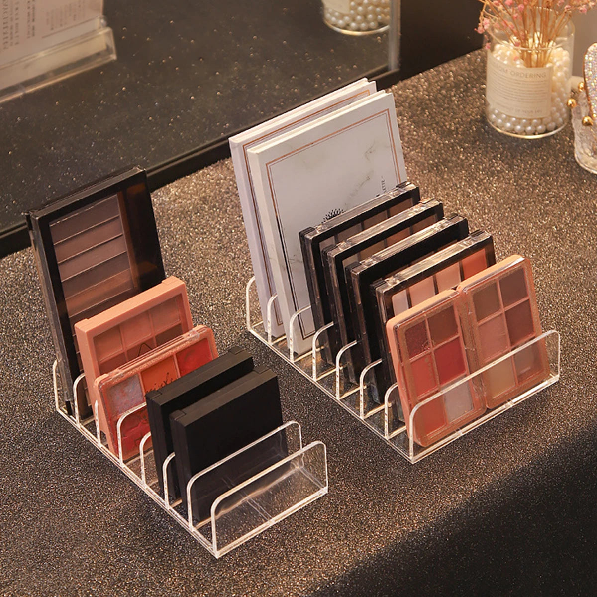 7-Compartment Transparent Makeup Organizer for Eyeshadow and Cosmetics