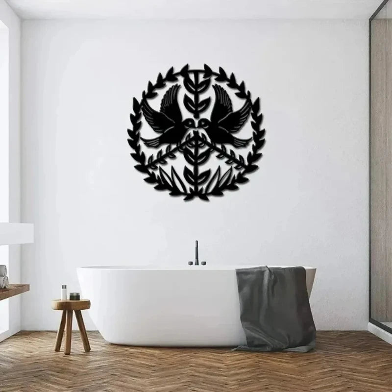 Metal Dove and Olive Branch Wall Art - Modern Home Decor Peace Sign