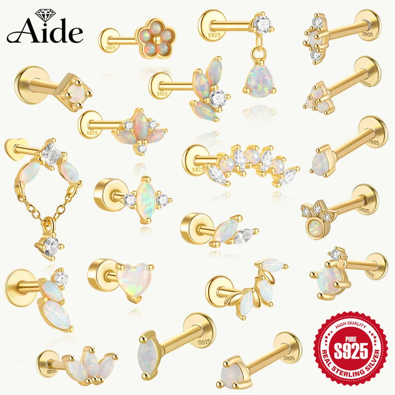 Sterling Silver Heart and Crown Opal Dainty Earrings for Women