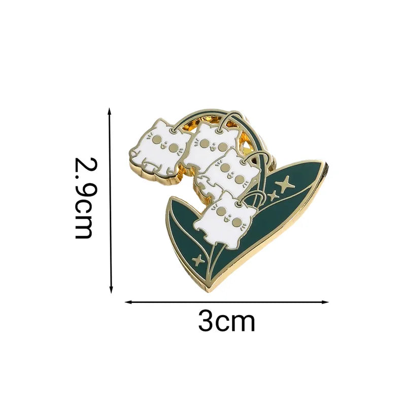 Spooky Cat Lily Of The Valley Enamel Pin Haunted Flowers Badge Gothic Halloween Jewelry