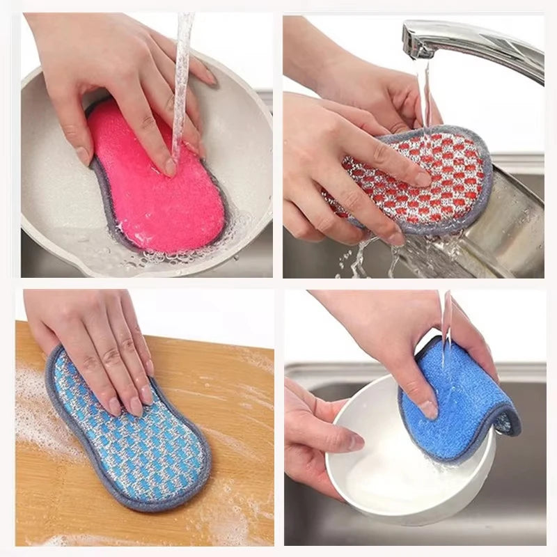 Double Sided Kitchen Dishwashing Sponge Reusable Scrubber Household Cleaning Tool