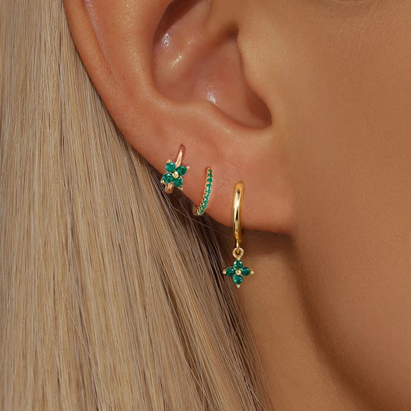 3PCS Small Hoop Earrings Set for Women - Geometric Zircon Jewelry, Wedding & Cartilage Piercing