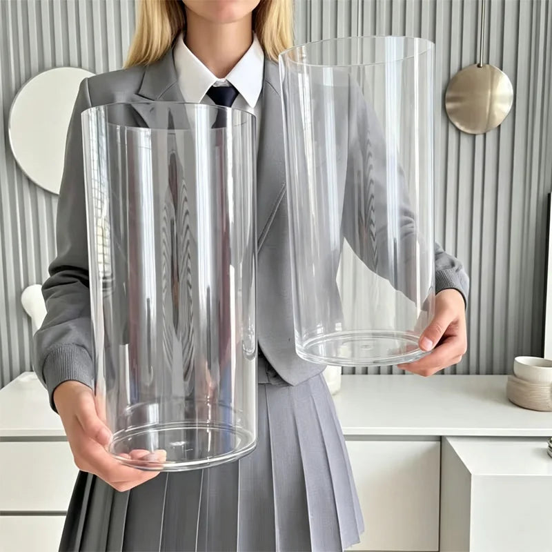 Extra Large Clear Tall Cylinder Glass Vase - Hydroponic Flower Arrangement Set of 2