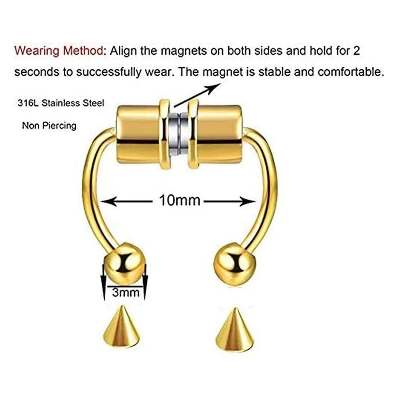 Women Fake Nose Piercing Hoop Non Piercing Septum Clip Stainless Steel Magnet Fashion Jewelry