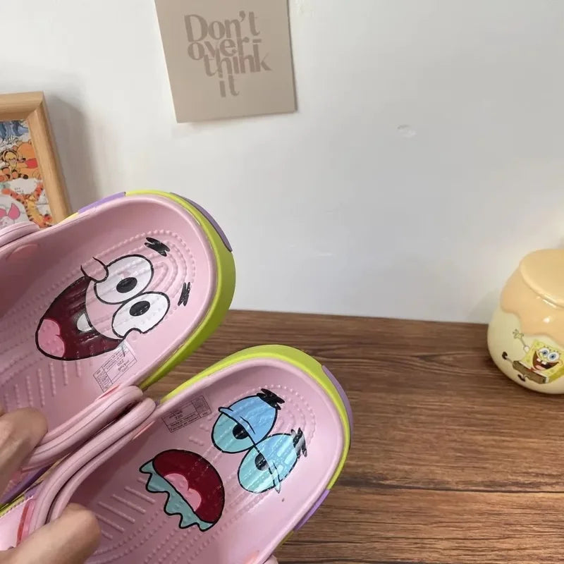 Cartoon Couple Beach Sandals for Summer Non-Slip Anime SpongeBob Patrick Shoes EVA Closed Toe Comfortable Summer Sandals