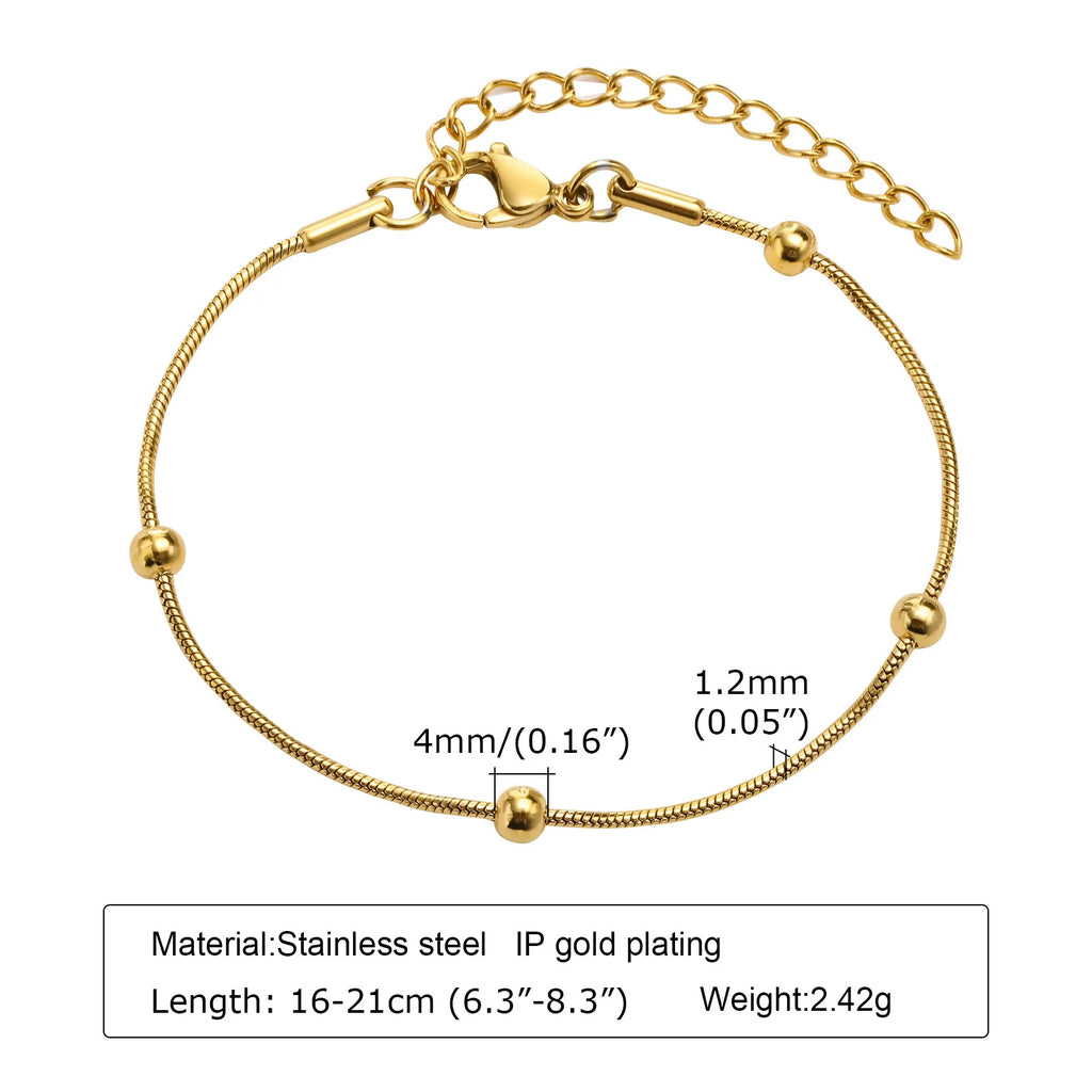 Non Tarnish Gold Plated Stainless Steel Stackable Bracelet for Women, Waterproof, Thin Chain Jewelry