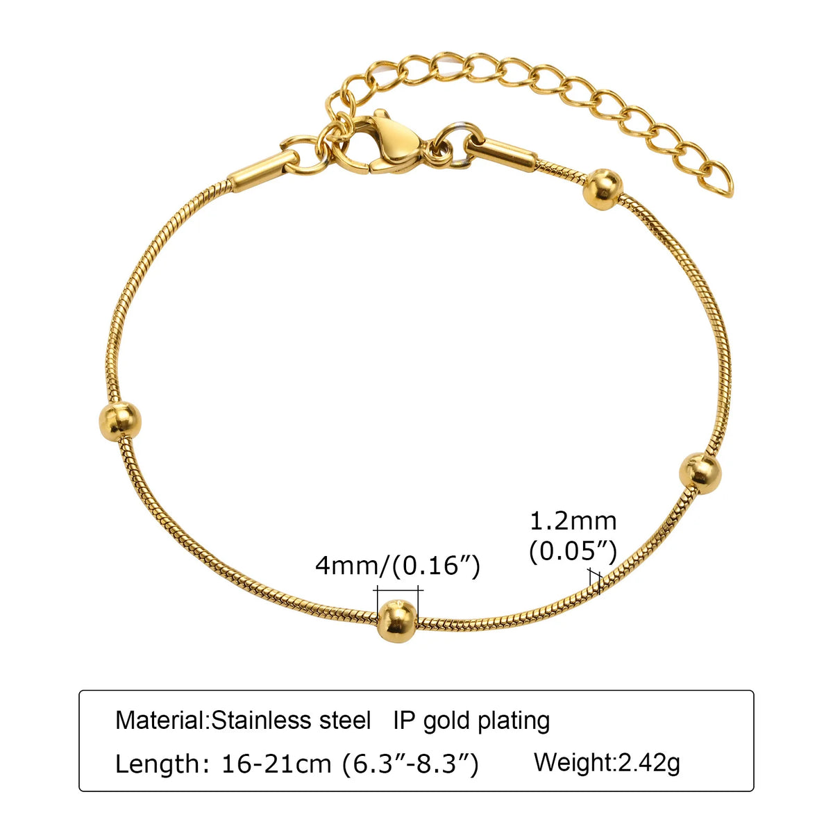 Non Tarnish Gold Plated Stainless Steel Stackable Bracelet for Women, Waterproof, Thin Chain Jewelry