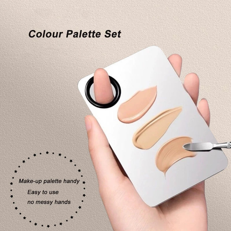 Stainless Steel Makeup Mixing Palette with Spatula for Foundation Lipstick Eyeshadow