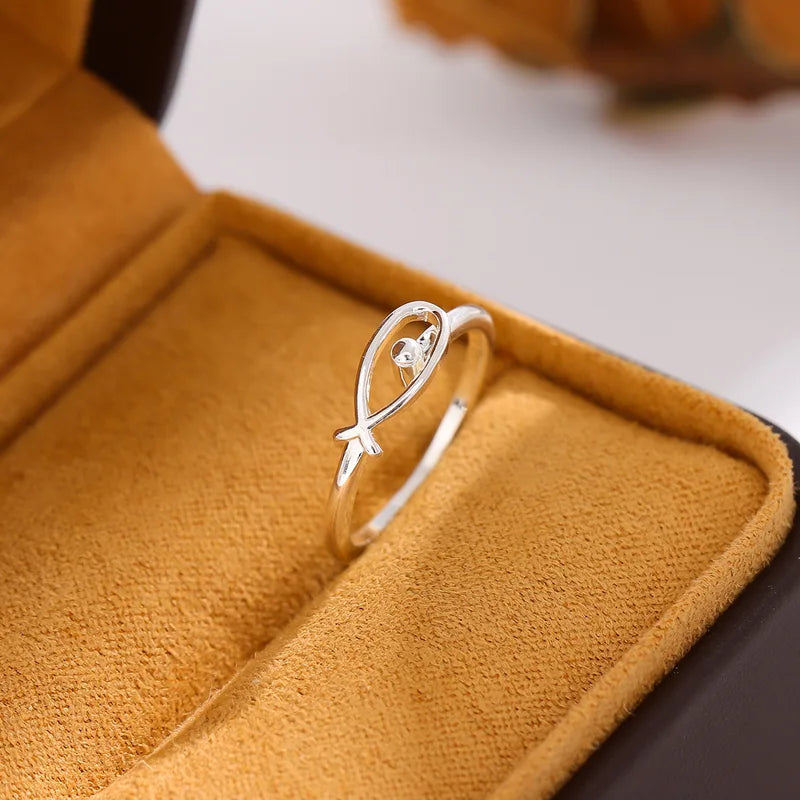 Sterling Silver Animal Opening Ring - Cute Fish Design, Exquisite Jewelry